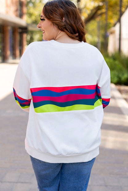 Plus Size Stripe Colorblock Drop Shoulder Sweatshirt