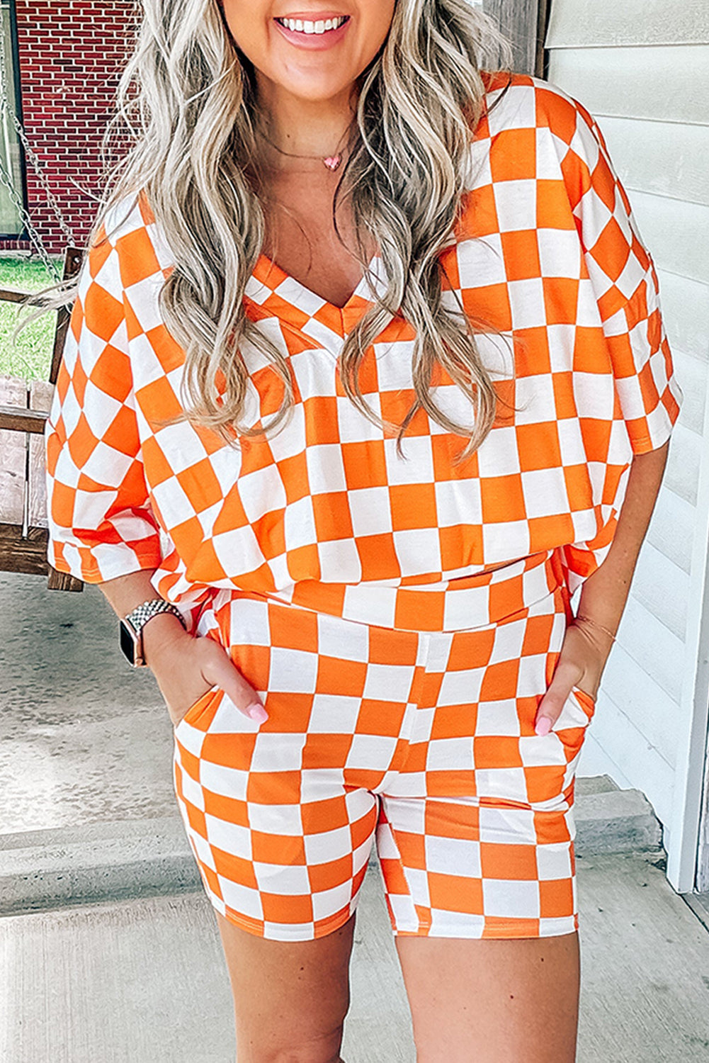 Checker Tee and Shorts Lounge Set