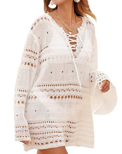 Hollowed Knit Laced Cover Up