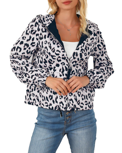 Leopard Zip Up Hooded Windbreaker