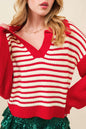 Stripe Colorblock Collared V-Neck Sweater