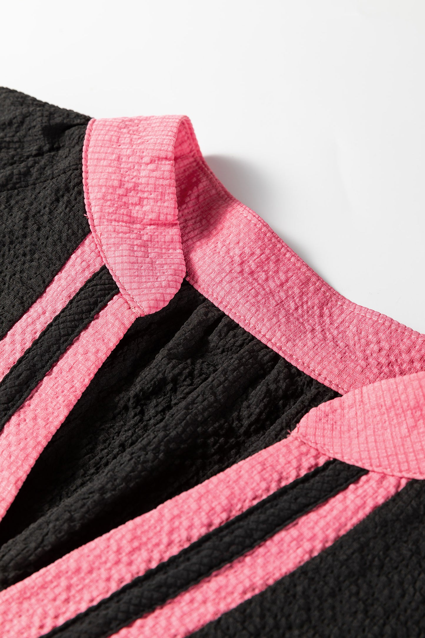 Colorblock Patchwork V-Neck Textured Blouse