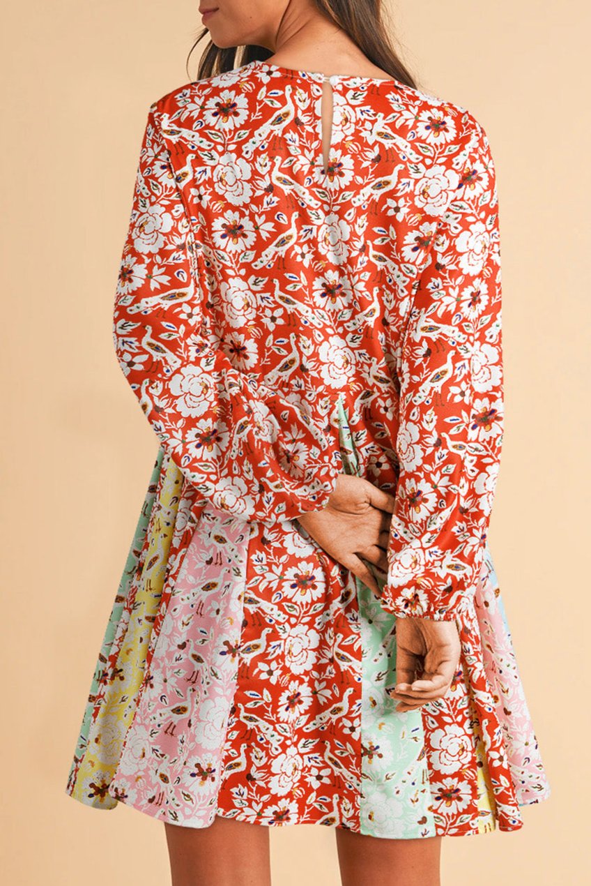 Floral Patchwork Long Sleeve Dress