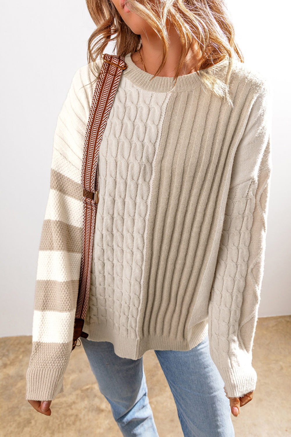 Colorblock Cable Knit Sweater