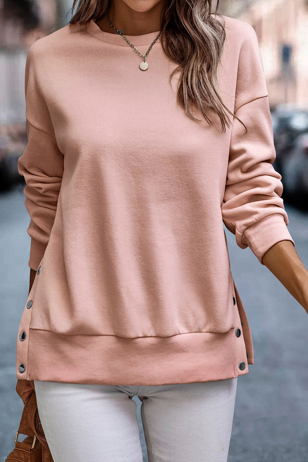 Snap Button Pullover Sweatshirt