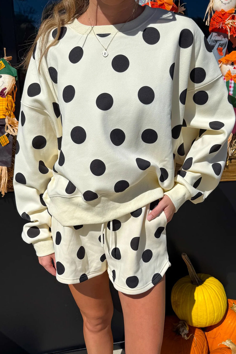 Polka Dot Pullover and Drawstring Shorts Set