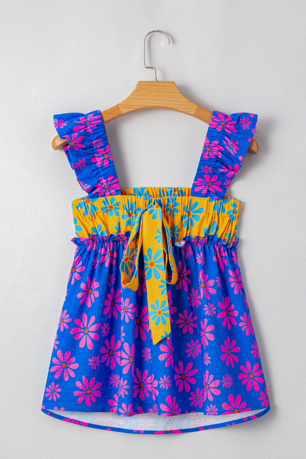 Floral Colorblock Ruffle Strap Flowy Tank Top