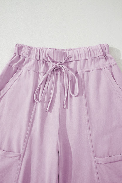 Mineral Wash Reverse Seam Drawstring Elastic Waist Pants