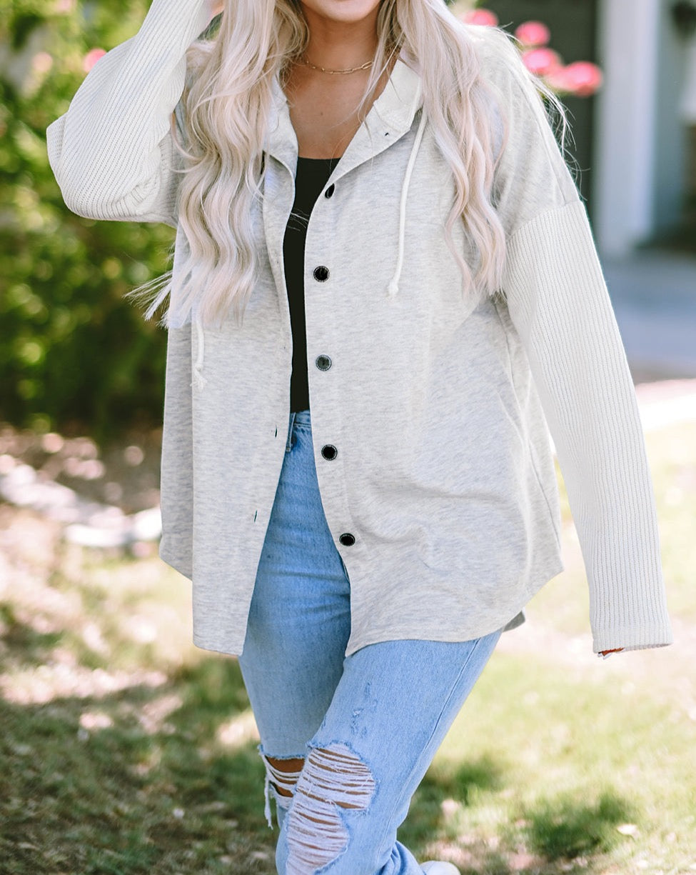 Patchwork Buttoned Hooded Jacket