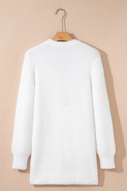 Solid Fuzzy Button-Front Cardigan
