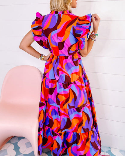 Abstract Ruffle Maxi Dress Plus Size