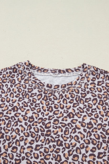 Leopard Ribbed Long Sleeve Top and Shorts Set