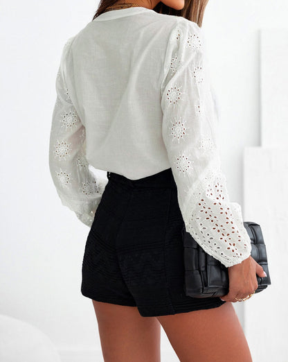 Eyelet Lace Puff Sleeve Blouse