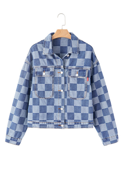 Checker Denim Pocketed Jacket