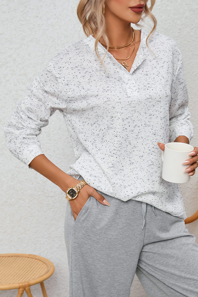 Speckled Waffle Knit Henley Top