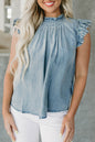 Chambray Pleated Button Back Top