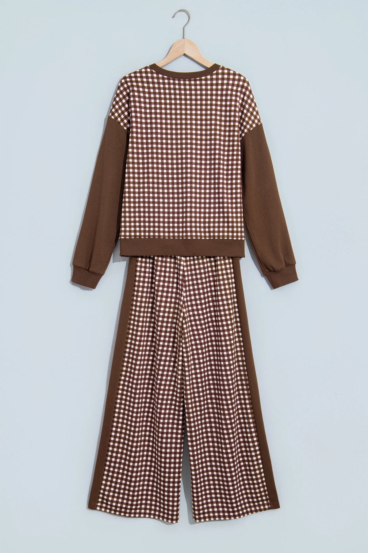 Gingham Patchwork Long Sleeve Top & Pant Set