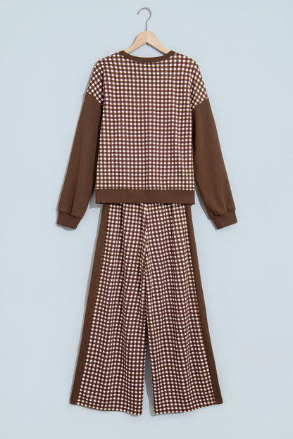 Gingham Patchwork Long Sleeve Top & Pant Set
