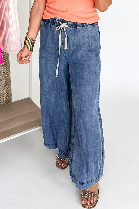 Plus Size Denim Chambray Drawstring Waist Jeans