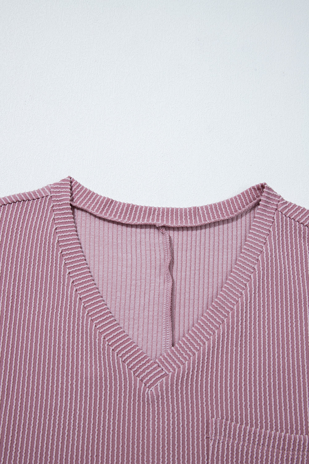 Plus Size Solid Corded Knit V-Neck T-Shirt