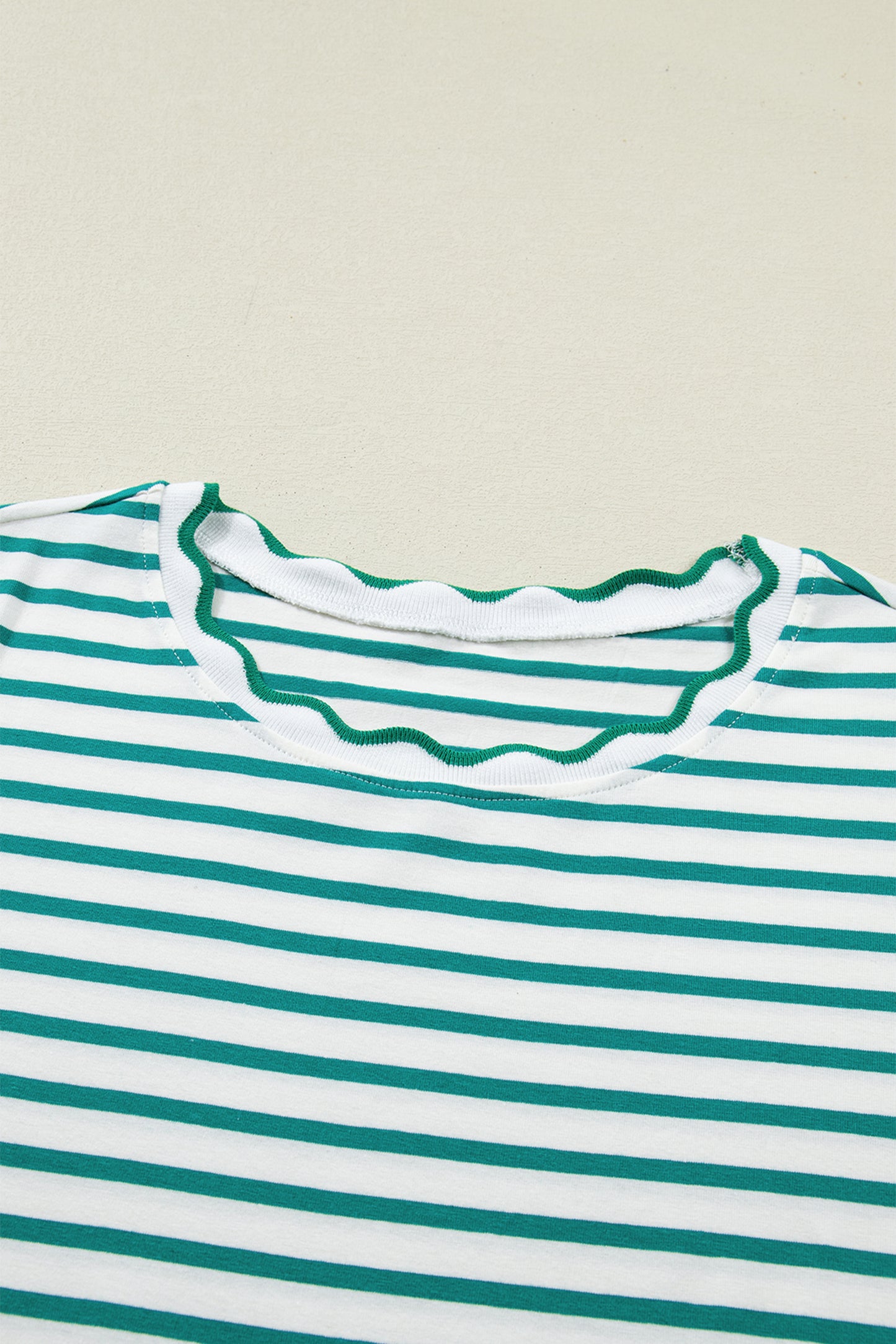 Stripe Scallop Trim Round Neck T-Shirt