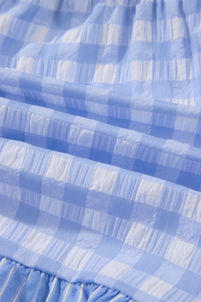 Gingham Ruffle Stripe Patchwork Lace Tie Shorts
