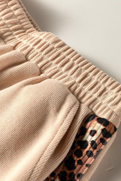 Leopard Trim Half-Zip Top and Shorts Set