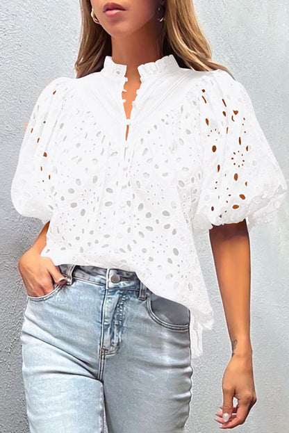 Floral Embroidered Puff Sleeve Blouse