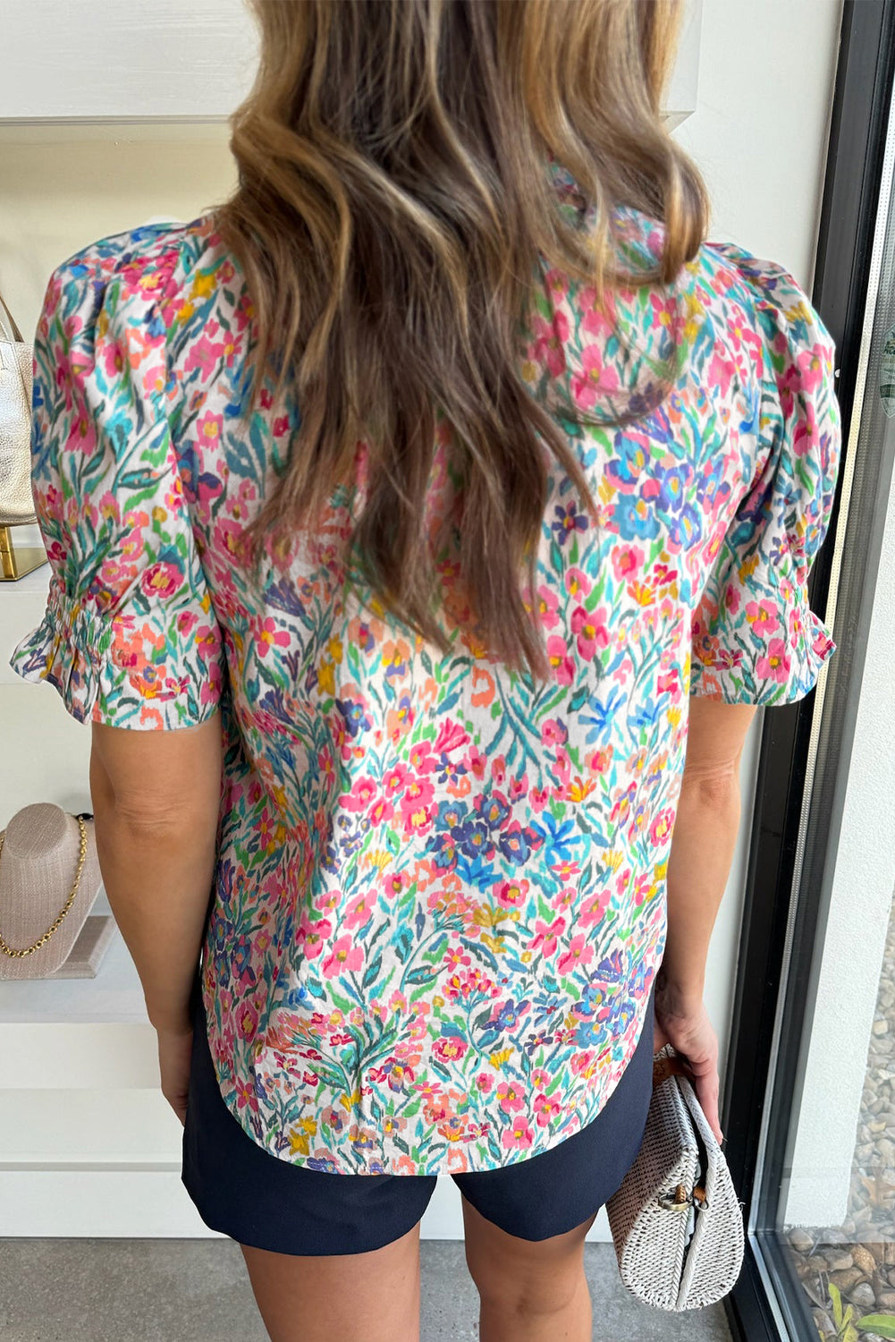 Floral Buttoned Puff Sleeve Blouse