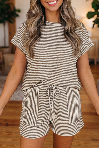 Stripe Textured Knit Top & Shorts Set
