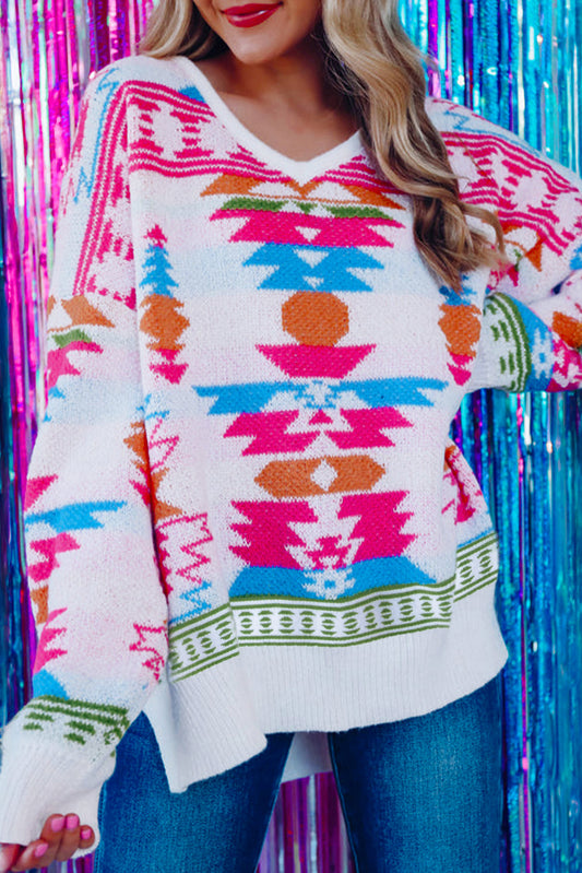 Aztec V-Neck Oversized Sweater