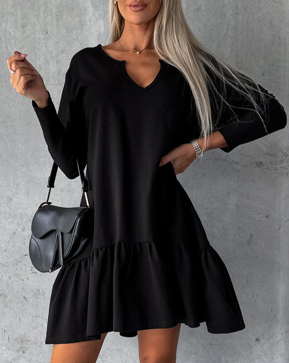 Ruffle Long Sleeve Loose Dress