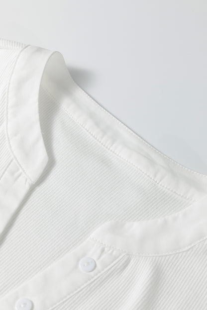 Stripe Patchwork Buttoned V-Neck Ribbed Knit Top