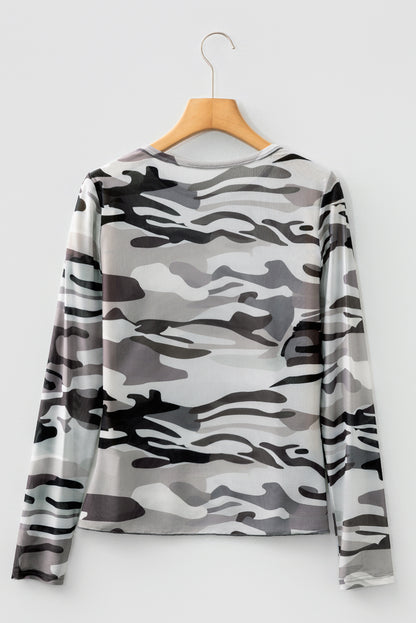 Western Camo Mesh Long Sleeve Top