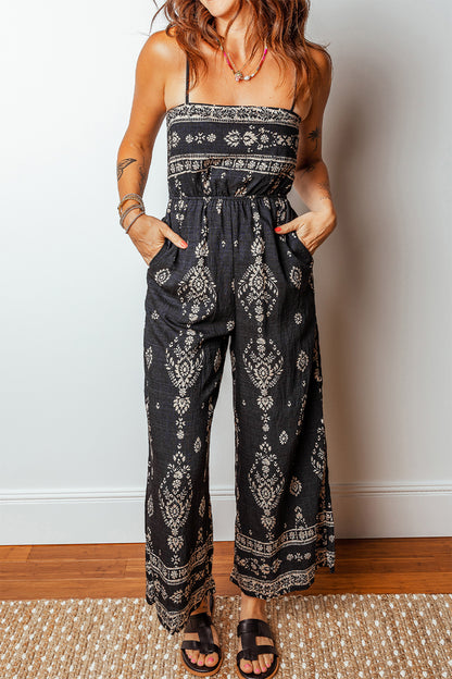 Boho Spaghetti Straps Elastic Waist Jumpsuit