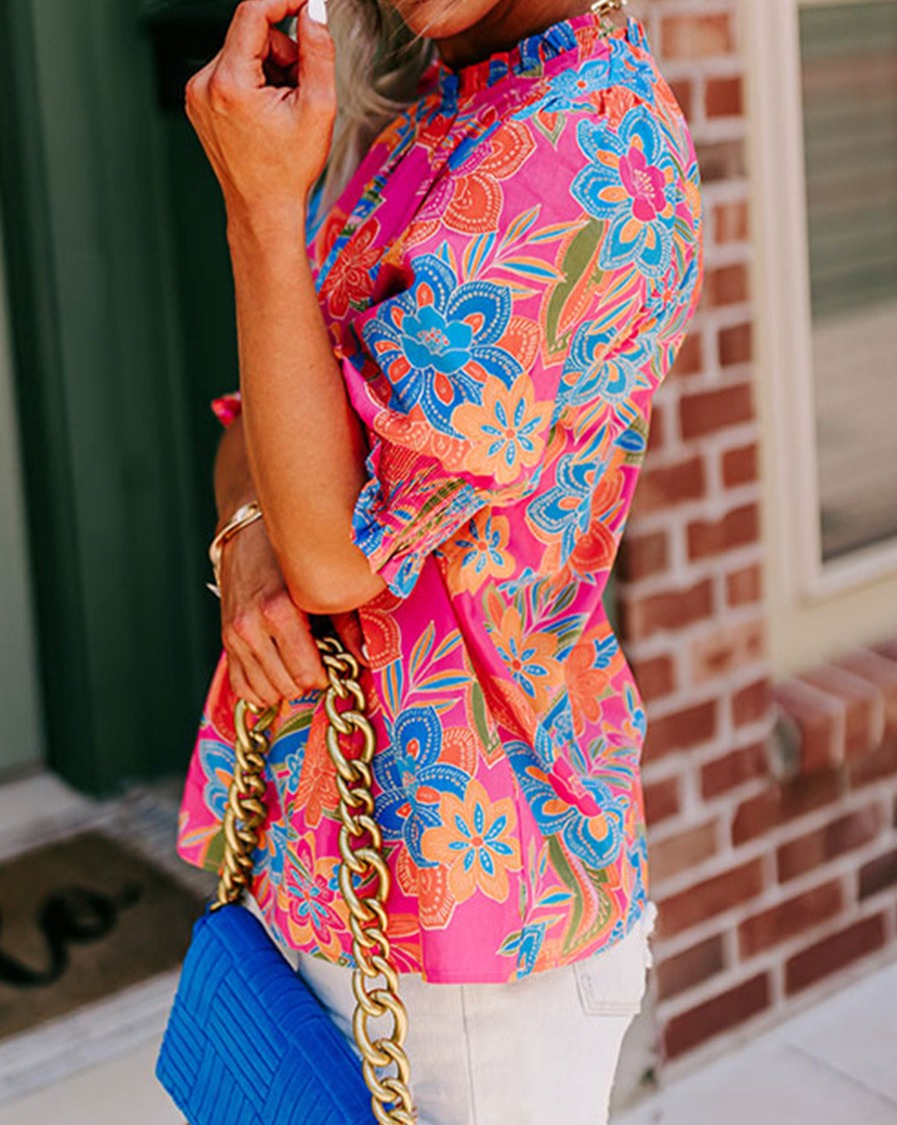 Floral Smocked Puff Sleeve Blouse