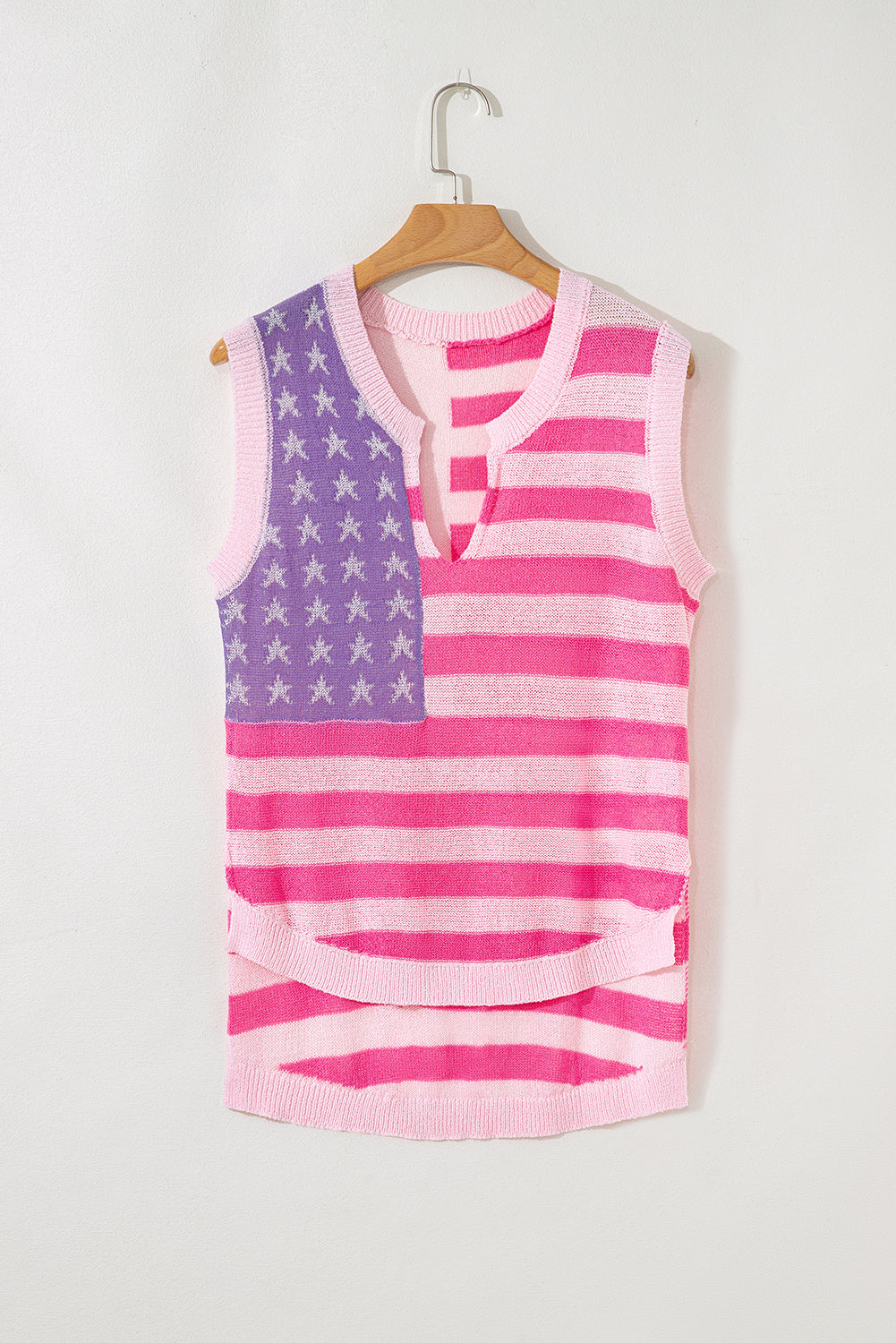 USA Flag Notch Neck Sleeveless Sweater Top