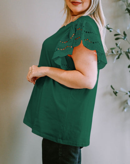 Eyelet Flutter Sleeve Top Plus Size