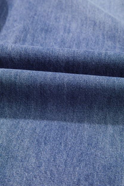 Denim Pleated High Rise Cropped Wide Leg Pants