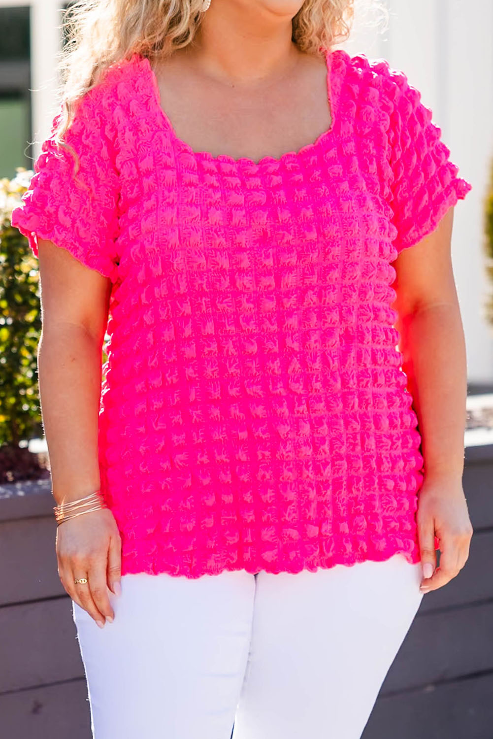 Bubble Textured Short Sleeve Top Plus Size