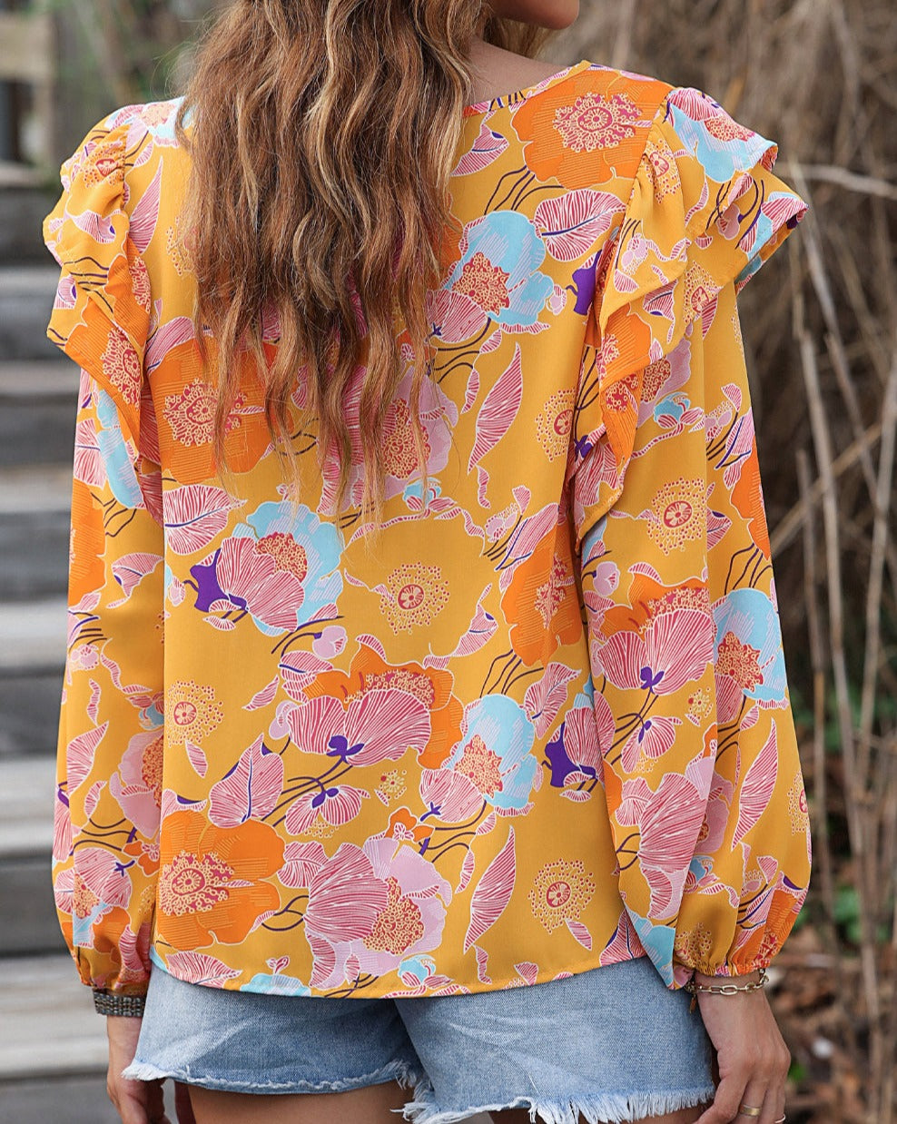 Floral Ruffle Puff Sleeve Blouse