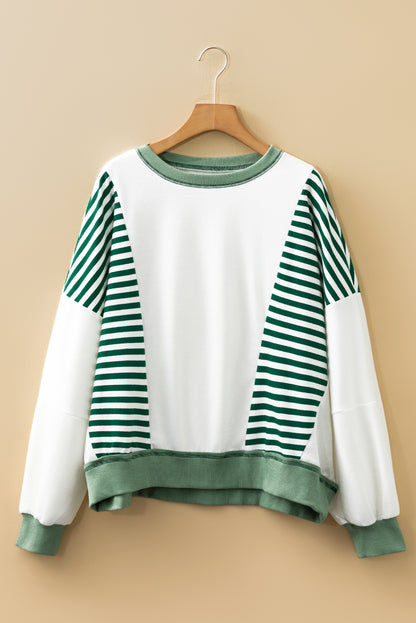 Stripe Colorblock Patchwork Contrast Stitch Sweatshirt