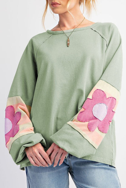 Floral Raglan Sleeve Reverse Seam Top