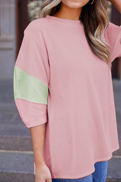 Colorblock Ribbed 3/4 Sleeve Top