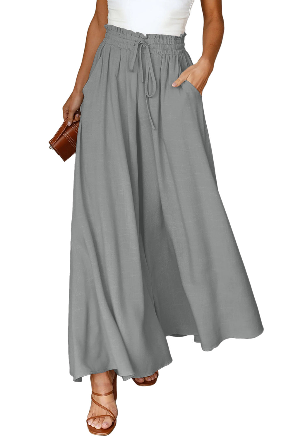 Drawstring Wide Leg Pocketed Pants