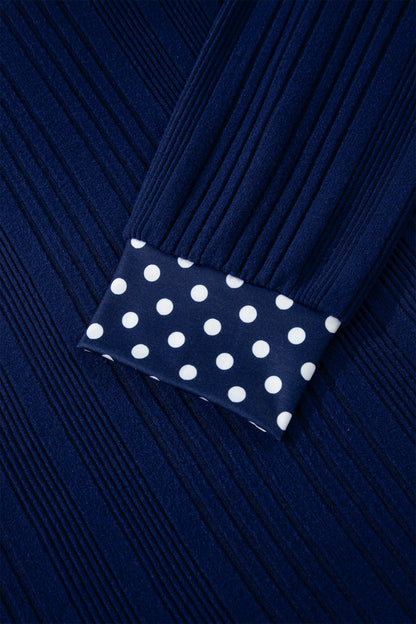 Polka Dot Patchwork Bow Tie V-Neck Top