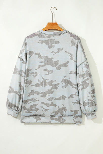 Camo Reverse Seam Drop Shoulder Sweatshirt