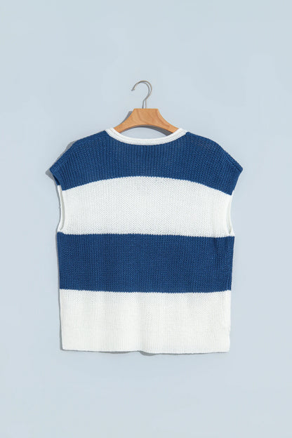 Stripe Colorblock V-Neck Short Sleeve Knit Top