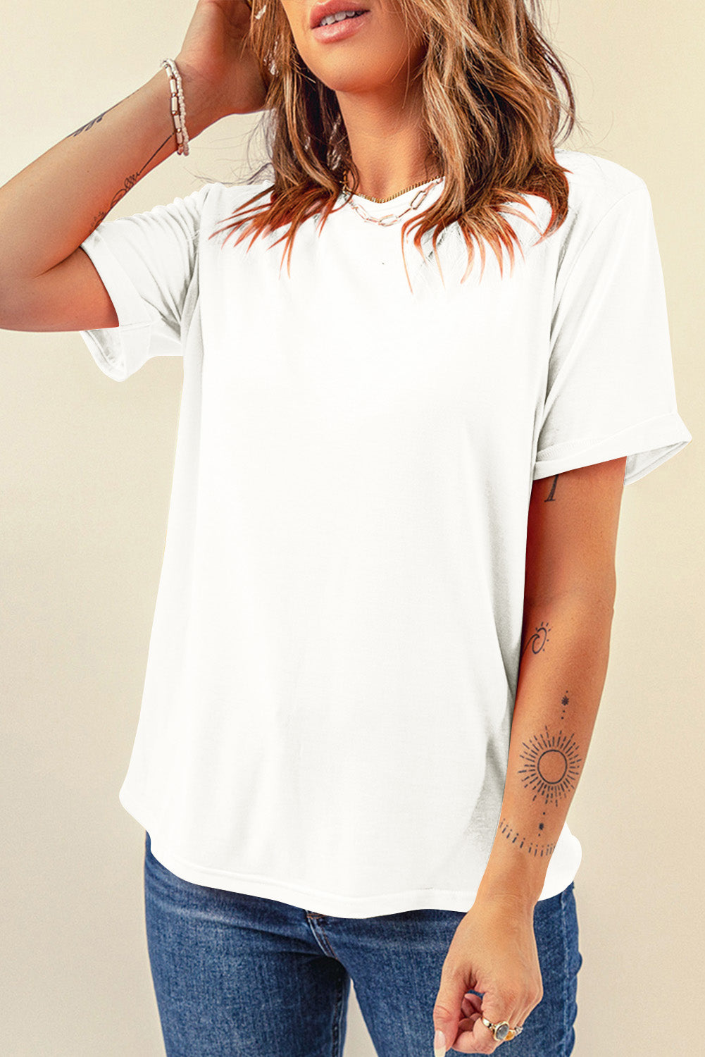 Solid Short Sleeve Crew Neck Tee