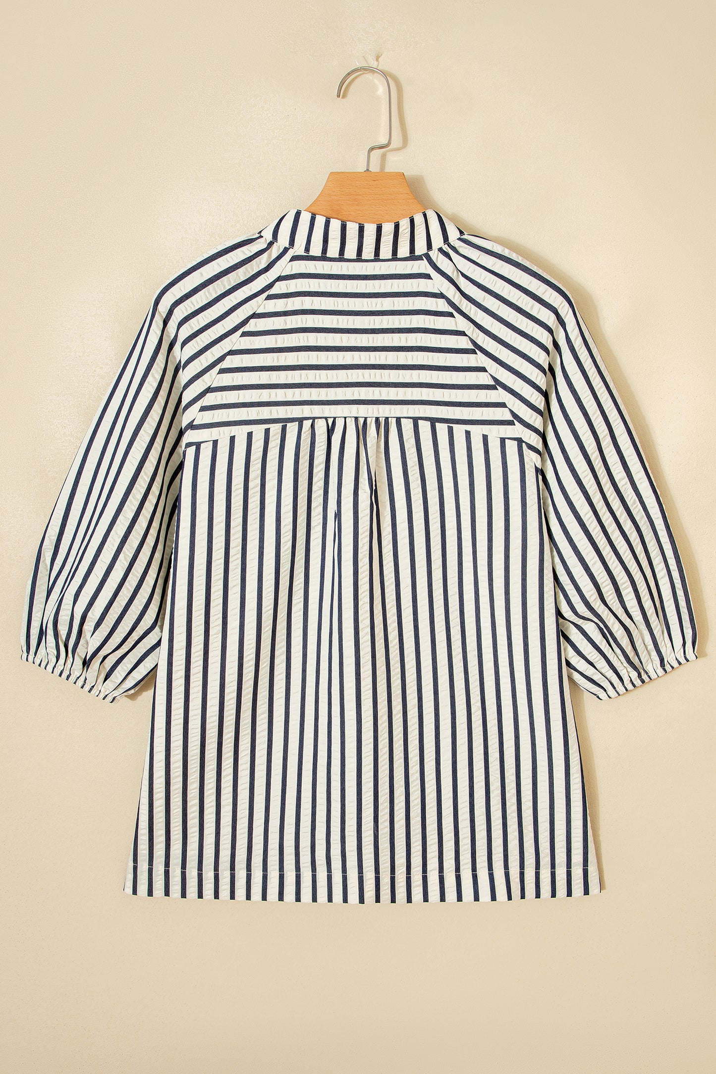 Stripe Floral Embroidered V-Neck 3/4 Sleeve Blouse